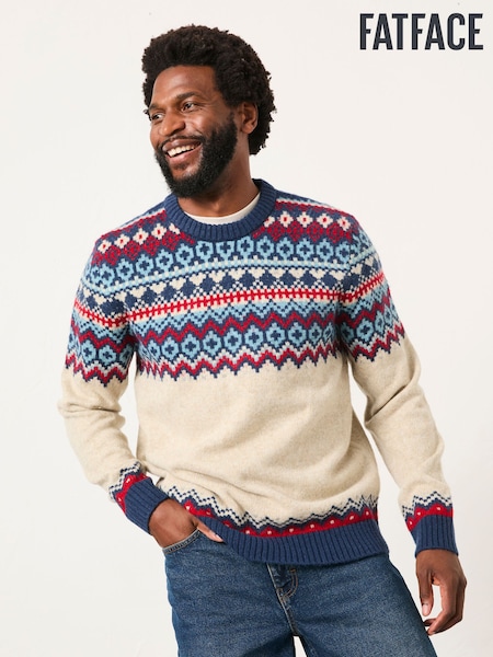 FatFace Hudson Natural Knitted Fairisle Crew Jumper (F69631) | €78