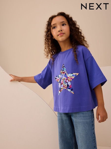 Cobalt Blue Sequin Star T-Shirt (3-16yrs) (F69687) | OMR6 - OMR8