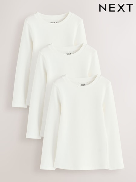 White Long Sleeve Ribbed Tops 3 Pack (3-16yrs) (F69746) | €21 - €30