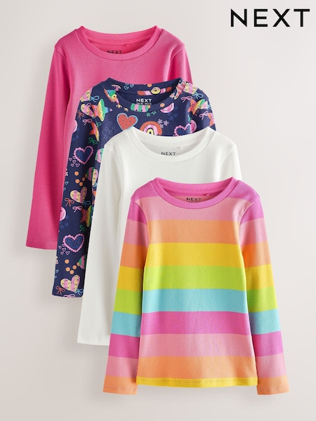 Multi Bright Long Sleeve Ribbed T-Shirts 4 Pack (3-16yrs) (F69752) | 104 QAR - 134 QAR