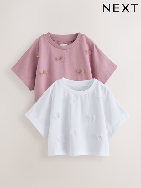 Mauve/White Boxy Bows T-Shirts 2 Pack (3-16yrs) (F69753) | €17.50 - €25