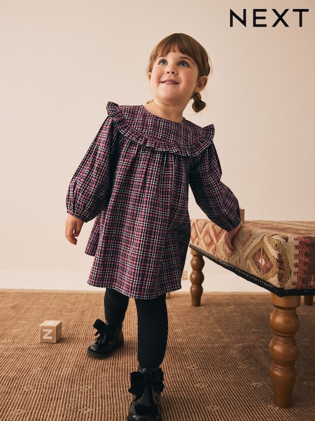 Purple Check Frill Long Sleeve Dress (3mths-8yrs) (F69772) | AED71 - AED86
