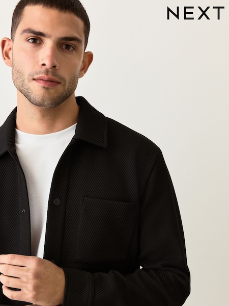Black Diagonal Texture Jersey Shacket (F69776) | AED184
