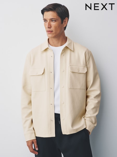 Ecru White Jersey Twill Popper Shacket (F69779) | R$ 400