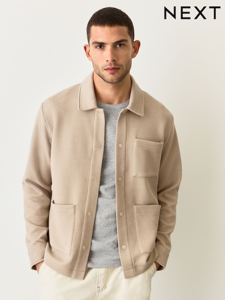 Neutral Brown Diagonal Texture Jersey Shacket (F69783) | AZN 93