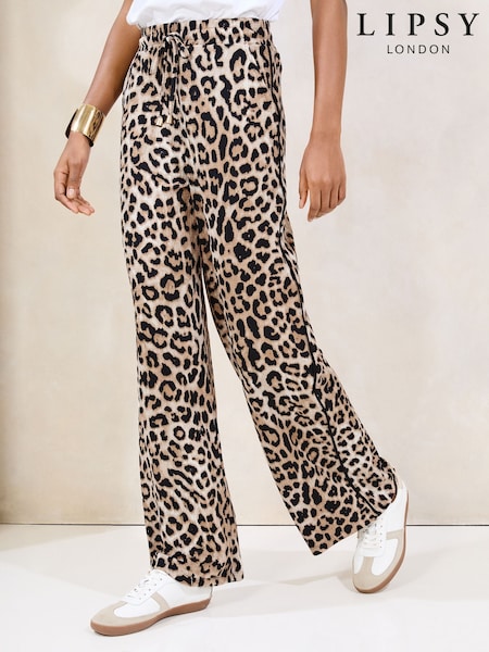 Леопардовий принт - Lipsy Crinkle Wide Leg Trousers (F69811) | 2 283 грн