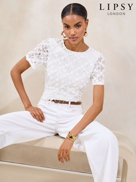 Lipsy Cream 3D Lace T-Shirt (F69822) | €48