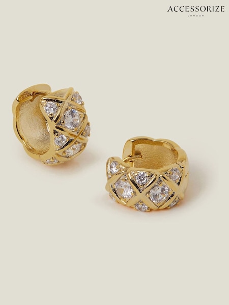 Accessorize 14ct Plated Sparkle Checkerboard Hoops (F69875) | € 22