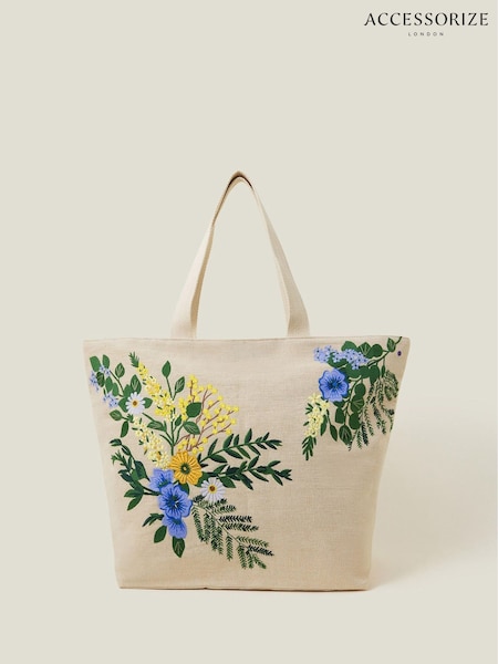 Accessorize Natural Floral Embroidered Beach Bag (F69878) | €46