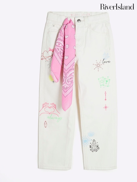 River Island White Girls 100% Cotton Tarot Straight Jeans (F69883) | €40