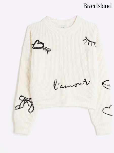 River Island Cream Girls Graffiti Jumper (F69886) | €37