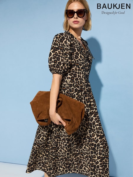 Baukjen Imogen Organic Cotton Printed Midi Animal Dress (F69945) | ‏850‏₪