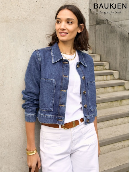 Baukjen Blue Kristi Organic Cotton Cropped Denim Jacket (F69957) | $220