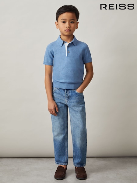 Reiss Blue Finch Contrast Placket Polo Shirt With Cotton (F69982) | €43