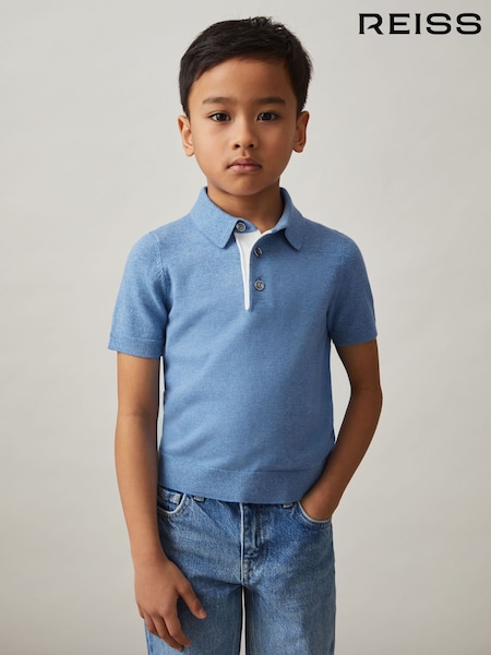 Reiss Blue Finch Contrast Placket Polo Shirt With Cotton (F69993) | AED230