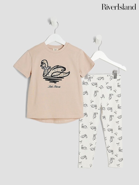 River Island Brown Girls Swan T-Shirt And Leggings Set (F70016) | EGP792