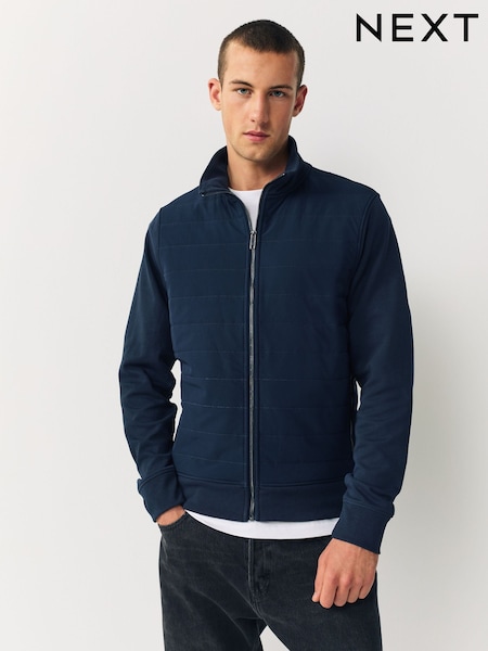 Navy Blue Non-Hooded Hybrid Full Zip Hoodie (F70025) | €69