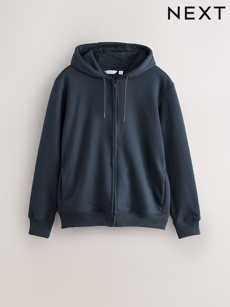 Navy Blue Cotton Rich Heavyweight Jersey Zip Up Hoodie (F70031) | €44