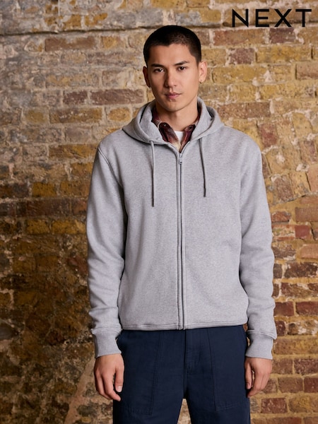 Grey Marl Cotton Rich Heavyweight Jersey Zip-Up Hoodie (F70032) | €44