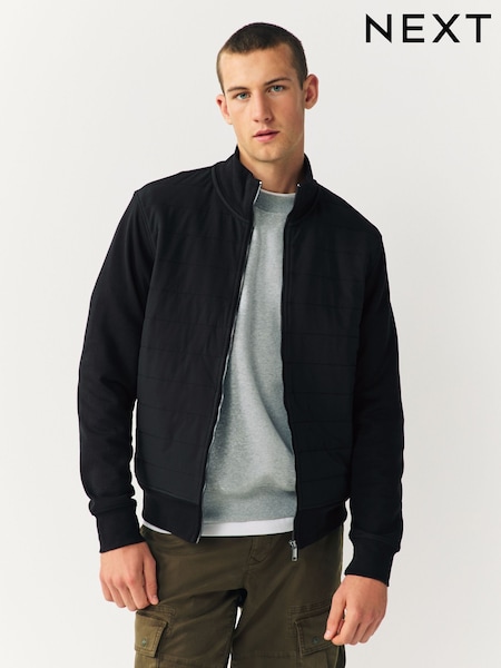 Black Non-Hooded Hybrid Full Zip Hoodie (F70037) | €62