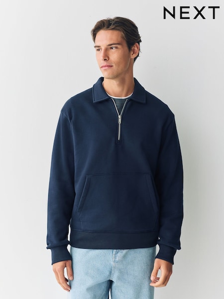 Navy Blue Polo Neck Cotton Rich Jersey Sweatshirt (F70047) | €34