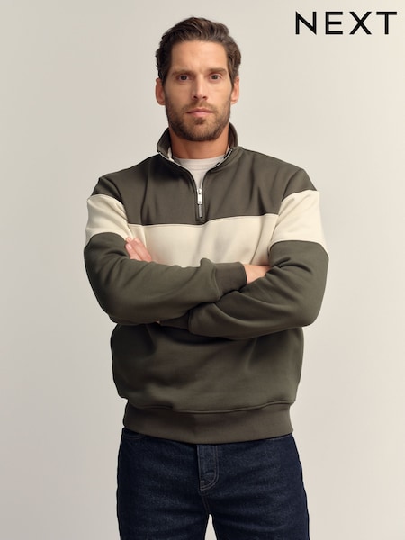 Green/Neutral Quarter Zip Colour Blocking Sweatshirt (F70052) | €42