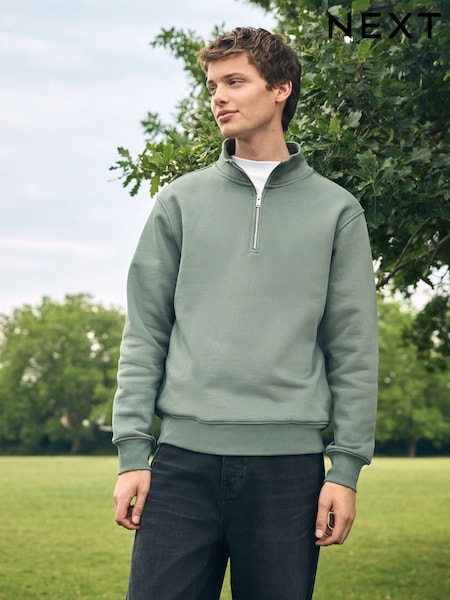 Blue/Green Quarter Zip Cotton Rich Jersey Sweatshirt (F70053) | €43