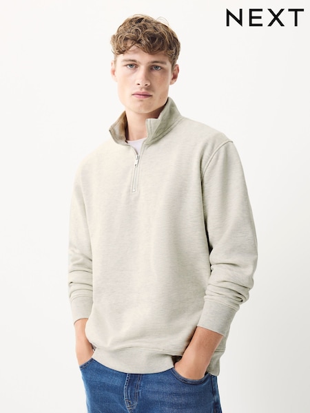 Ecru Marl Quarter Zip Cotton Rich Jersey Sweatshirt (F70055) | €38