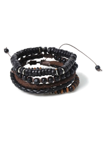 DCK Mens Wooden And PU Chocolate Brown Bracelets Mulitpack (F70076) | €28