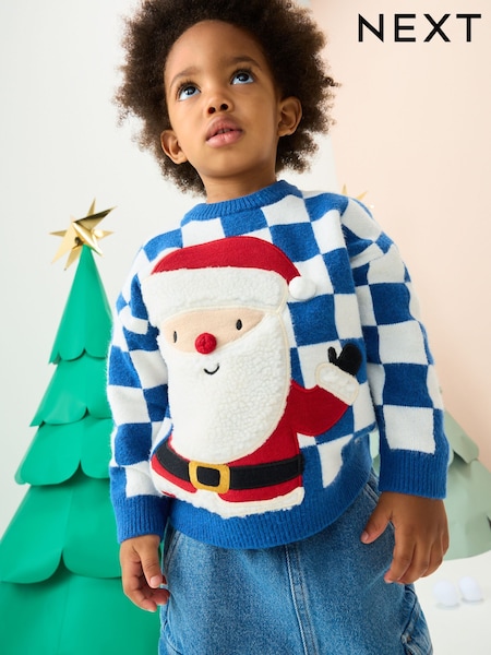 Cobalt Blue Santa Knitted Christmas Jumper (3mths-7yrs) (F70109) | €27 - €30