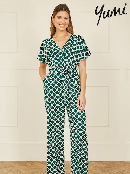 Yumi Green Geometric Print Wrap Jumpsuit (F70168) | €100
