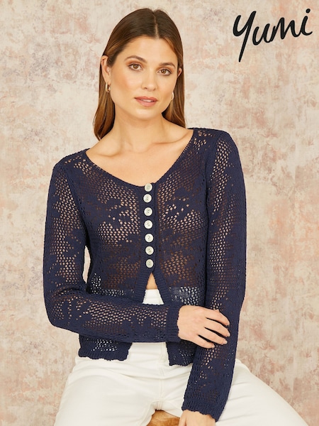modra - Yumi Flower Crochet Button Up 100% Cotton Cardigan (F70205) | € 57