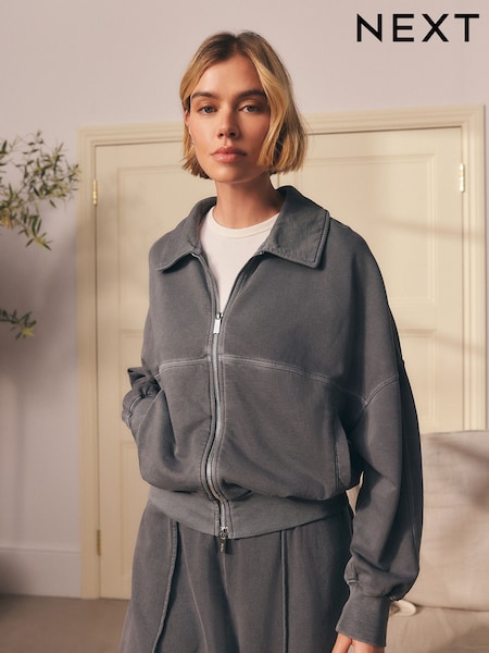 Cinza carvão - Collared Bomber Style Jacket (F70288) | R$ 315
