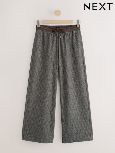 Brown Herringbone Satin Waistband Wide Leg Trousers (F70326) | R$ 315