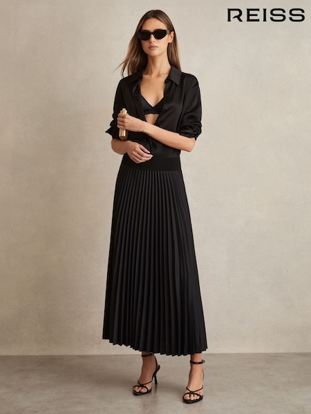 שחור - Reiss Seren Pleated Midi Skirt (F70332) | ‏1,152‏₪