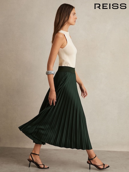 ירוק כהה - Reiss Seren Pleated Midi Skirt (F70339) | ‏1,152‏₪