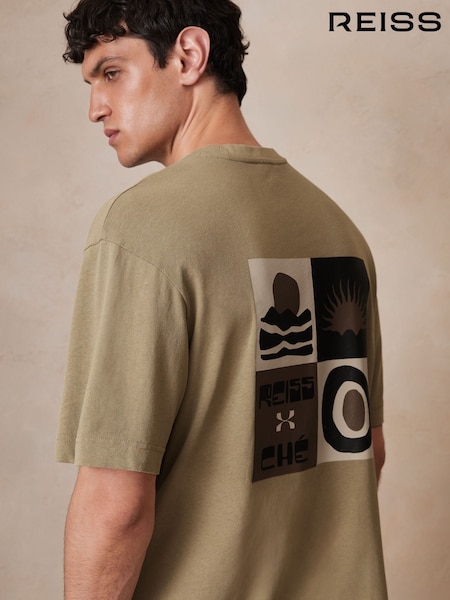 Reiss Sage Green Brava Reiss | Ché Cotton-Linen Sunset T-Shirt (F70341) | €140