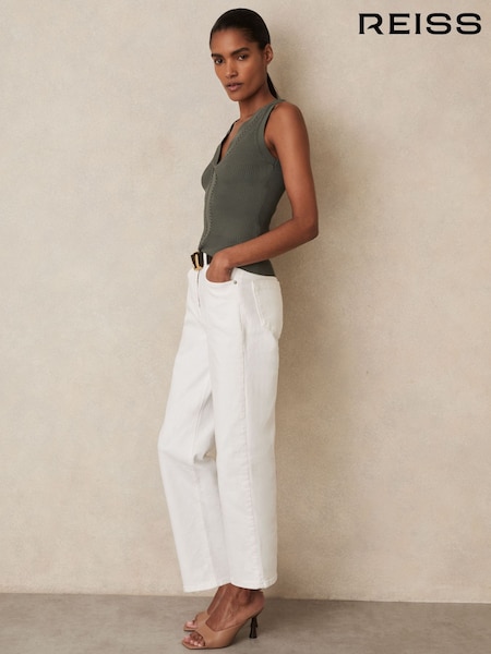 Reiss Khaki Green Lanette Craft Stitch Rib Knit Vest (F70357) | €149