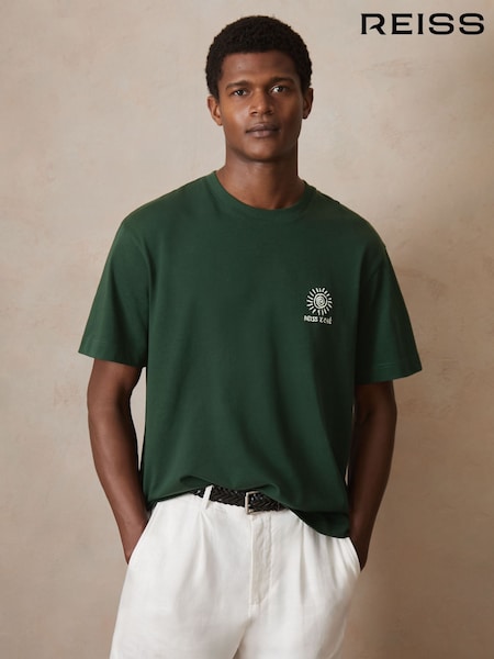 Reiss Green Artola Reiss | Ché Cotton Palm-Tree T-Shirt (F70371) | €104