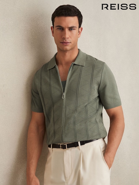 Reiss Sage Tay Pointelle-Knit Zip-Through Shirt (F70372) | €160