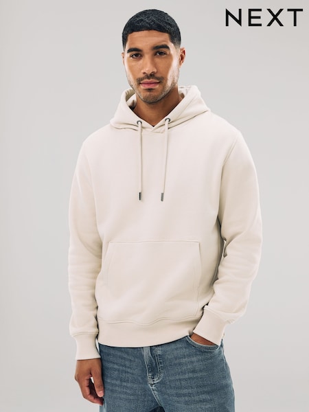 Ecru White Regular Fit Heavyweight Cotton Rich Jersey Hoodie (F70389) | €34