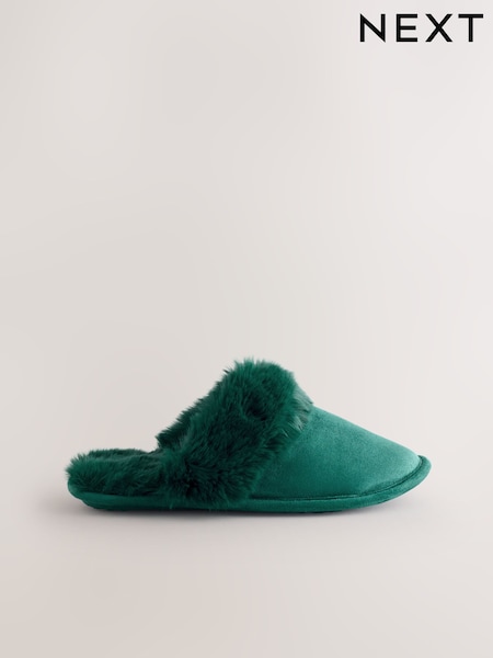 Green Faux Fur Suede Mule Slippers (F70401) | R$ 120