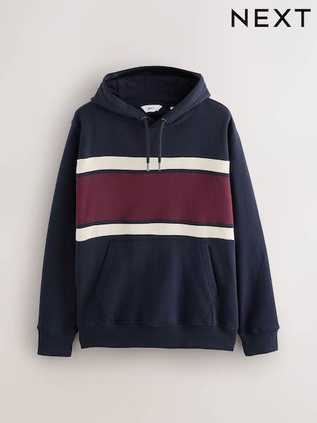 Burgandy Red/Navy Blue/Ecru White Overhead Hoodie Colour Blocking Sweatshirt (F70423) | €47