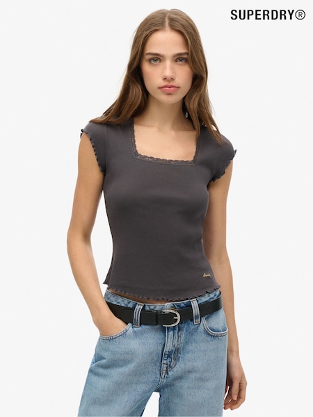 Superdry Grey Essential Square Neck Short Sleeve 100% Cotton T-Shirt (F70427) | €32