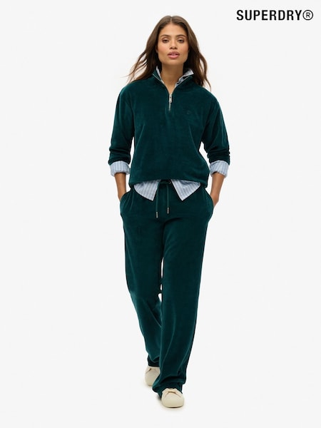 Vihreä - Superdry Velour Leveä lahje Verryttelyhousut (F70434) | €79