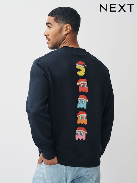 Navy Blue Christmas Pacman Graphic Licence Crew Sweatshirt (F70469) | €45