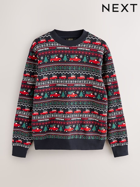 Navy Blue Fairisle Pattern Christmas Crew Sweatshirt (F70471) | 168 QAR