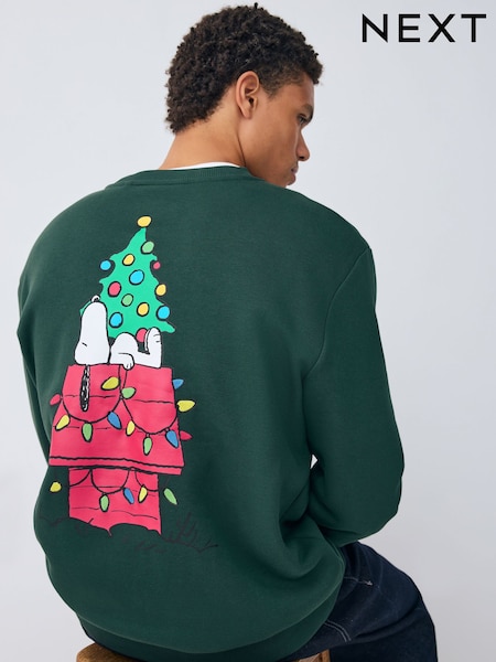 Khaki Green Christmas Snoopy Graphic Licence Crew Sweatshirt (F70479) | €53