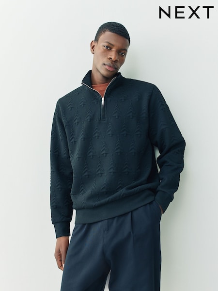Black Zip Neck Pattern Christmas Crew Sweatshirt (F70484) | €45