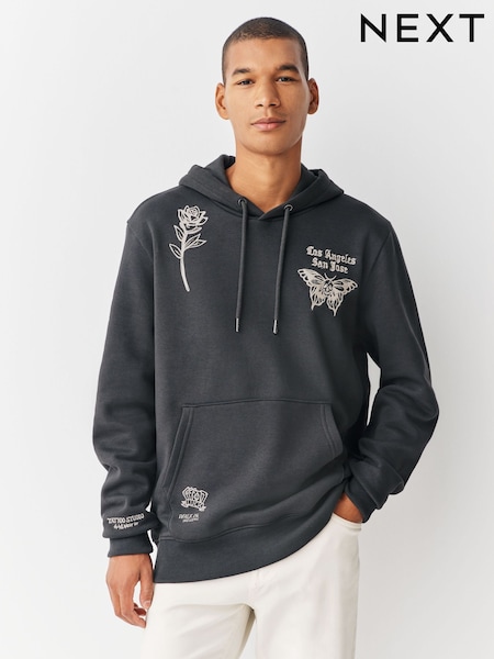 Charcoal Grey Graphic Print Hoodie (F70516) | €47